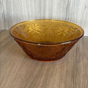 Vintage Indiana Glass Amber Tiara Pressed Glass Serving Bowl
